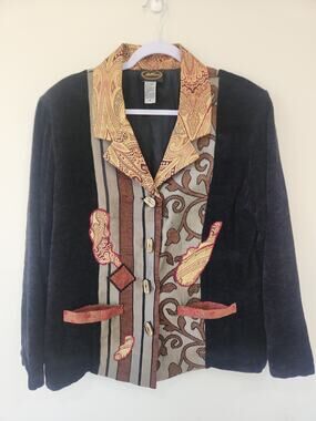 Boho Patchwork Embroidered Blazer Jacket Size M Fall Tapestry Vintage Allure
